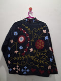 Handcrafted Floral Embroidered Black Velvet Jacket