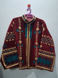 Boho Maroon Velvet Embroidered Jacket