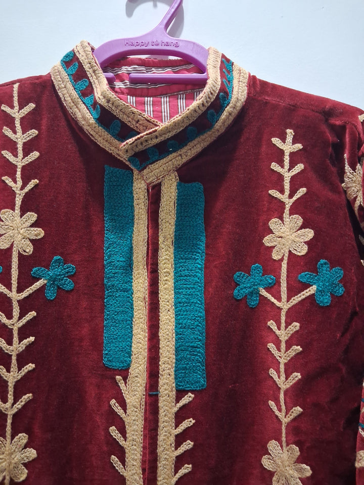 Boho Maroon Velvet Embroidered Jacket