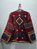 Boho Maroon Velvet Embroidered Jacket