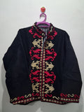 Boho Black Velvet Suzani Embroidered Jacket