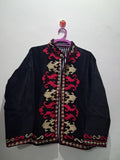 Boho Black Velvet Suzani Embroidered Jacket