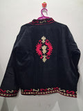 Boho Black Velvet Suzani Embroidered Jacket
