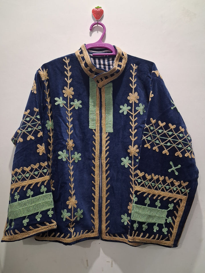 Boho Royal Blue Velvet Embroidered Jacket