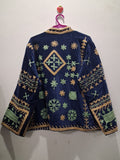 Boho Royal Blue Velvet Embroidered Jacket