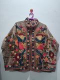 Hand-Embroidered Beige Velvet Jacket