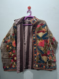 Hand-Embroidered Beige Velvet Jacket