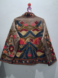 Hand-Embroidered Beige Velvet Jacket