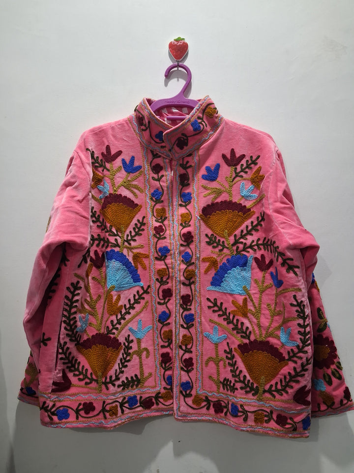 Artisan Rose Pink Velvet Floral Jacket