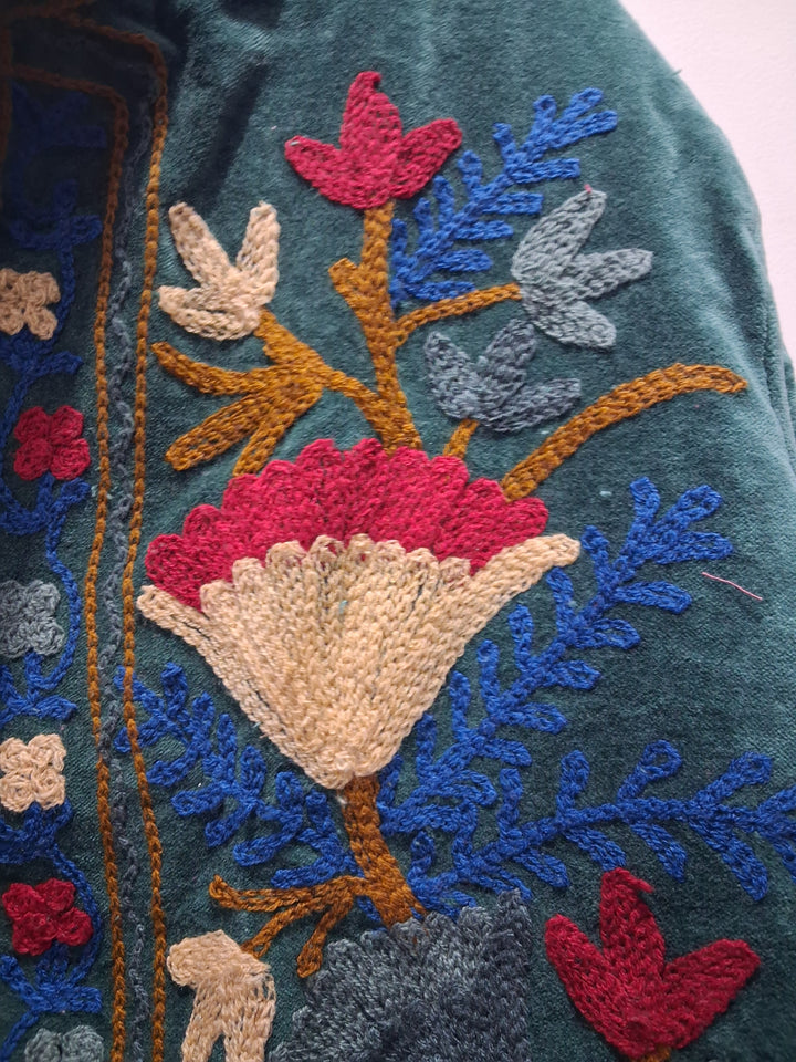 Artisan Teal Green Velvet Floral Jacket