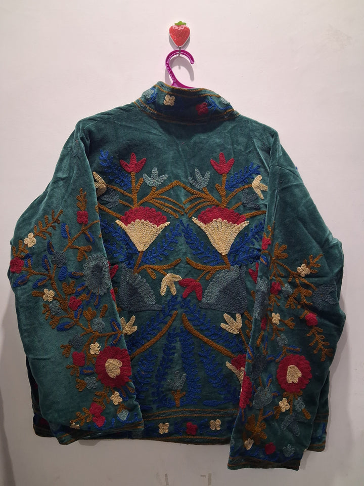 Artisan Teal Green Velvet Floral Jacket