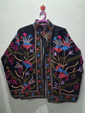 Boho Black Velvet Suzani Embroidered Jacket