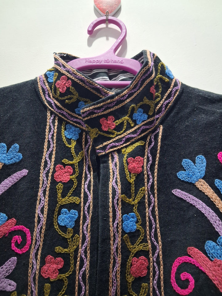 Boho Black Velvet Suzani Embroidered Jacket