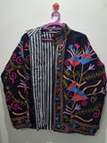 Boho Black Velvet Suzani Embroidered Jacket