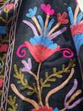 Boho Black Velvet Suzani Embroidered Jacket