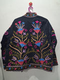 Boho Black Velvet Suzani Embroidered Jacket