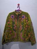 Hand-Embroidered Olive Green Velvet Jacket