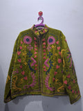 Hand-Embroidered Olive Green Velvet Jacket