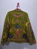 Hand-Embroidered Olive Green Velvet Jacket