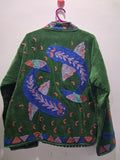 Artisan Emerald Velvet Fish Embroidery Jacket