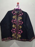 Boho Black Velvet Suzani Embroidered Jacket