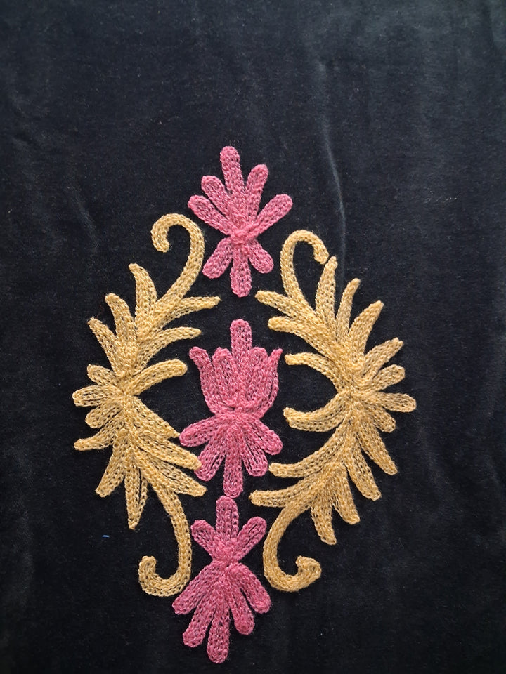 Boho Black Velvet Suzani Embroidered Jacket