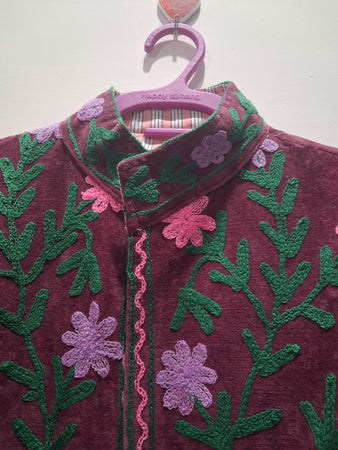 Hand-Embroidered Burgundy Velvet Jacket