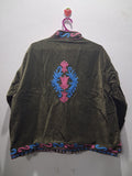 Boho Olive Green Velvet Suzani Embroidered Jacket