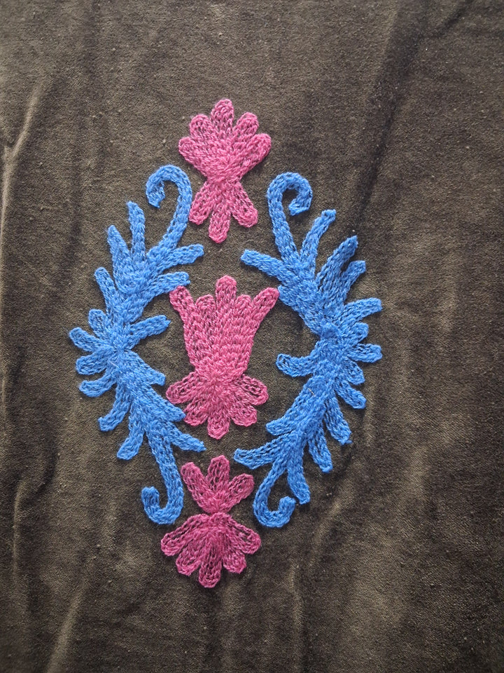 Boho Olive Green Velvet Suzani Embroidered Jacket