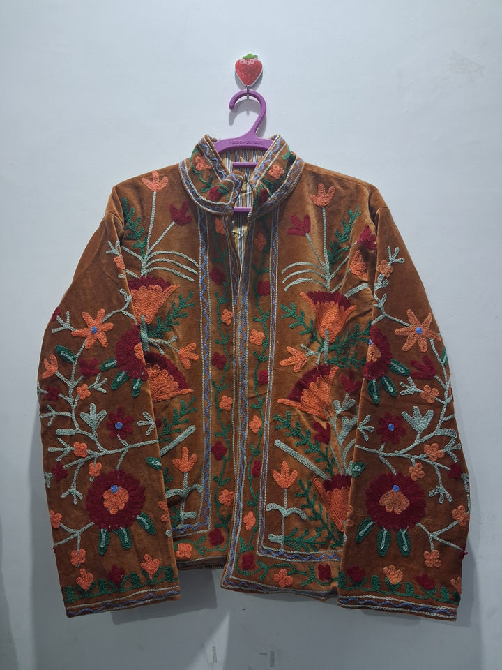 Vintage Style Brown Velvet Suzani Jacket