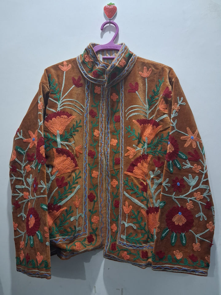 Vintage Style Brown Velvet Suzani Jacket