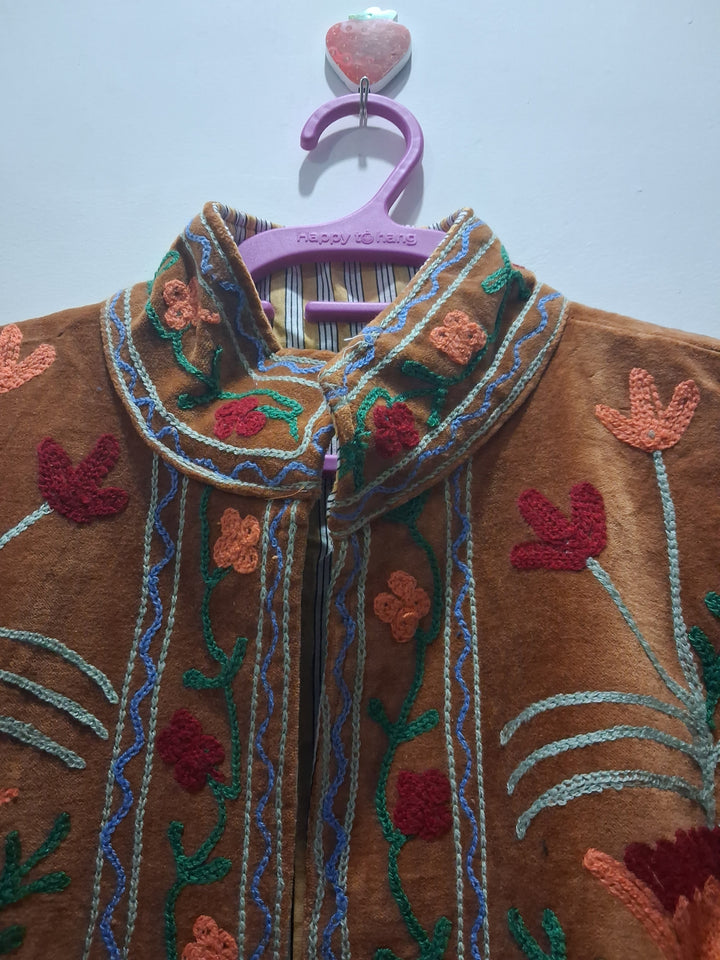 Vintage Style Brown Velvet Suzani Jacket