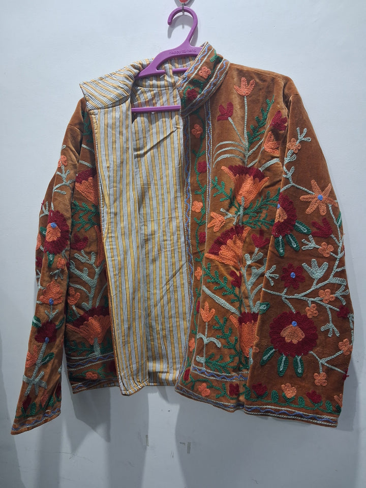 Vintage Style Brown Velvet Suzani Jacket