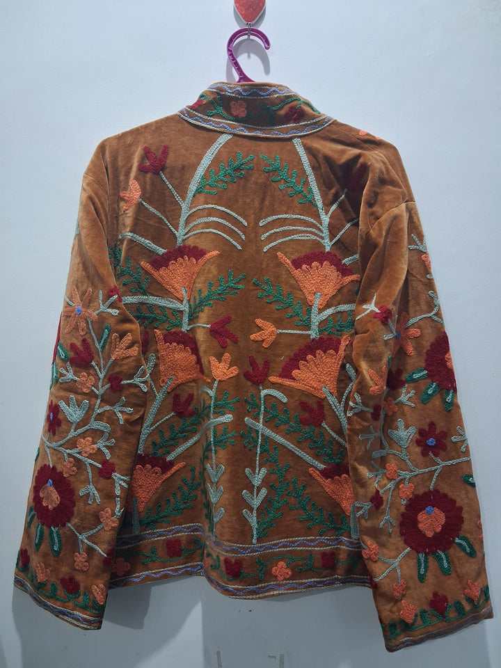 Vintage Style Brown Velvet Suzani Jacket