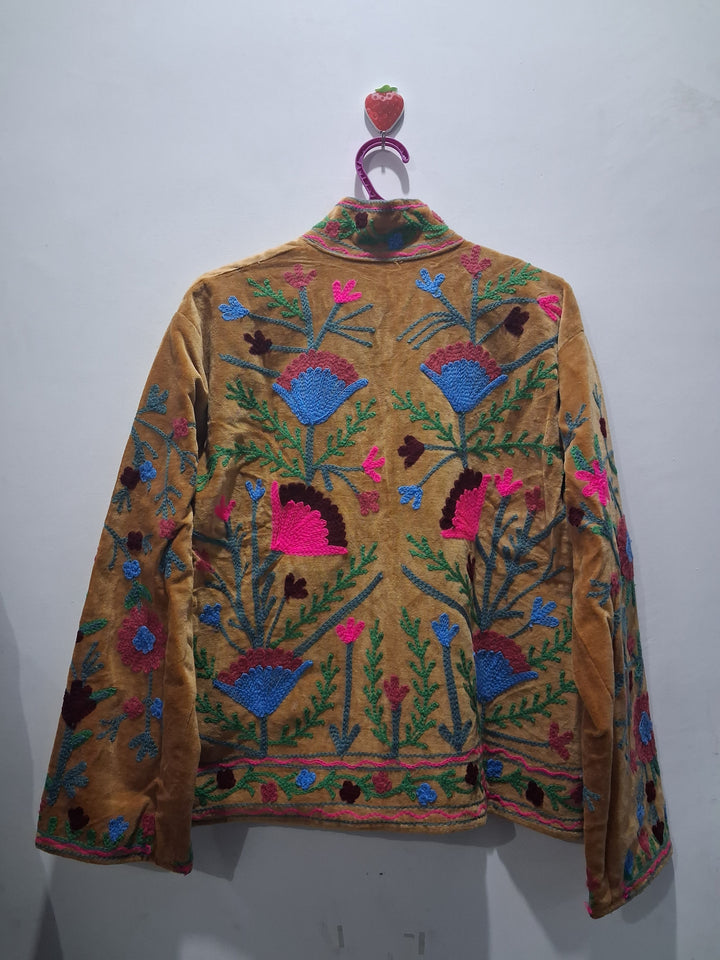 Vintage Style Mustard Yellow Velvet Suzani Jacket