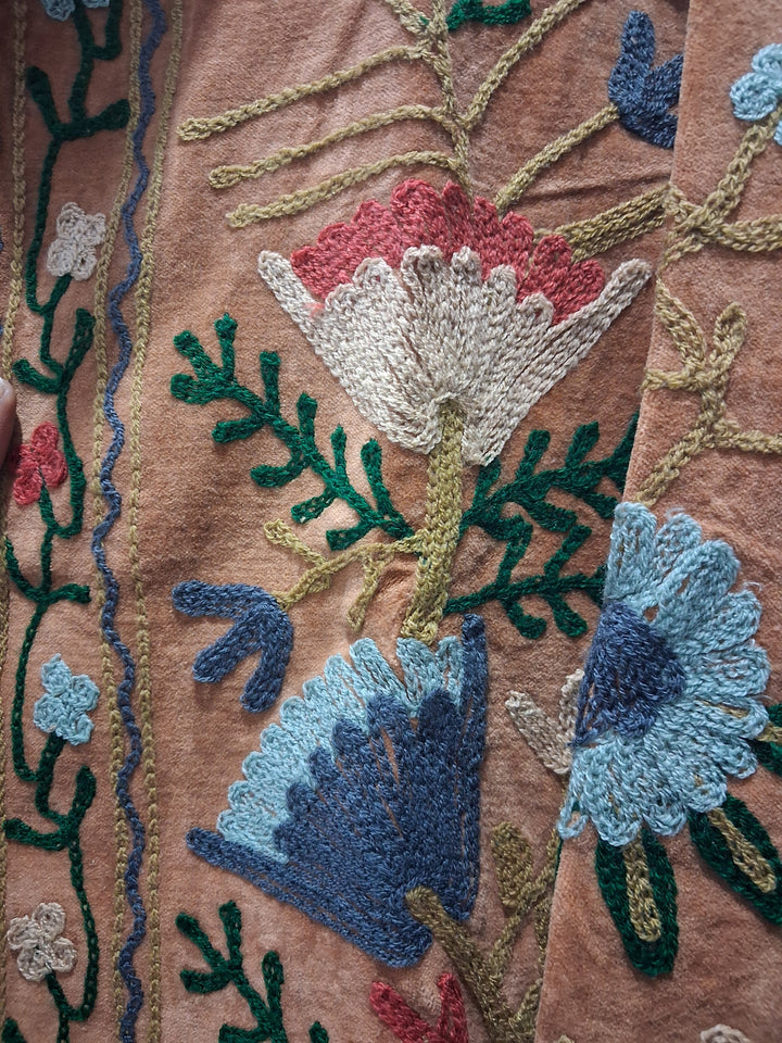 Vintage Style Light Brown Velvet Suzani Jacket