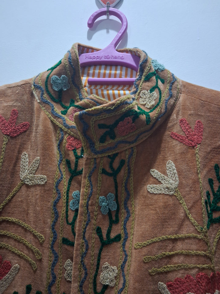 Vintage Style Light Brown Velvet Suzani Jacket