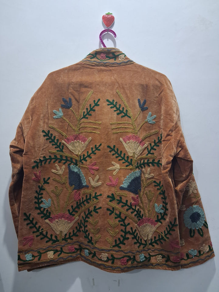 Vintage Style Light Brown Velvet Suzani Jacket