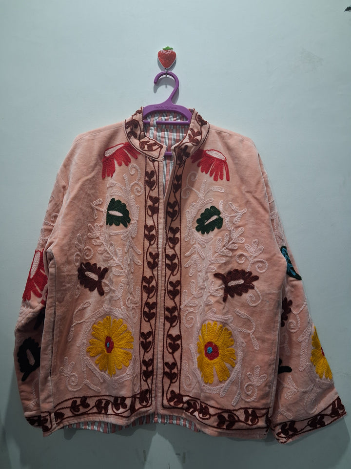Vintage Style Dusty Pink Velvet Suzani Jacket