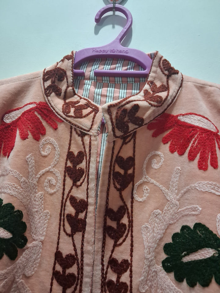 Vintage Style Dusty Pink Velvet Suzani Jacket