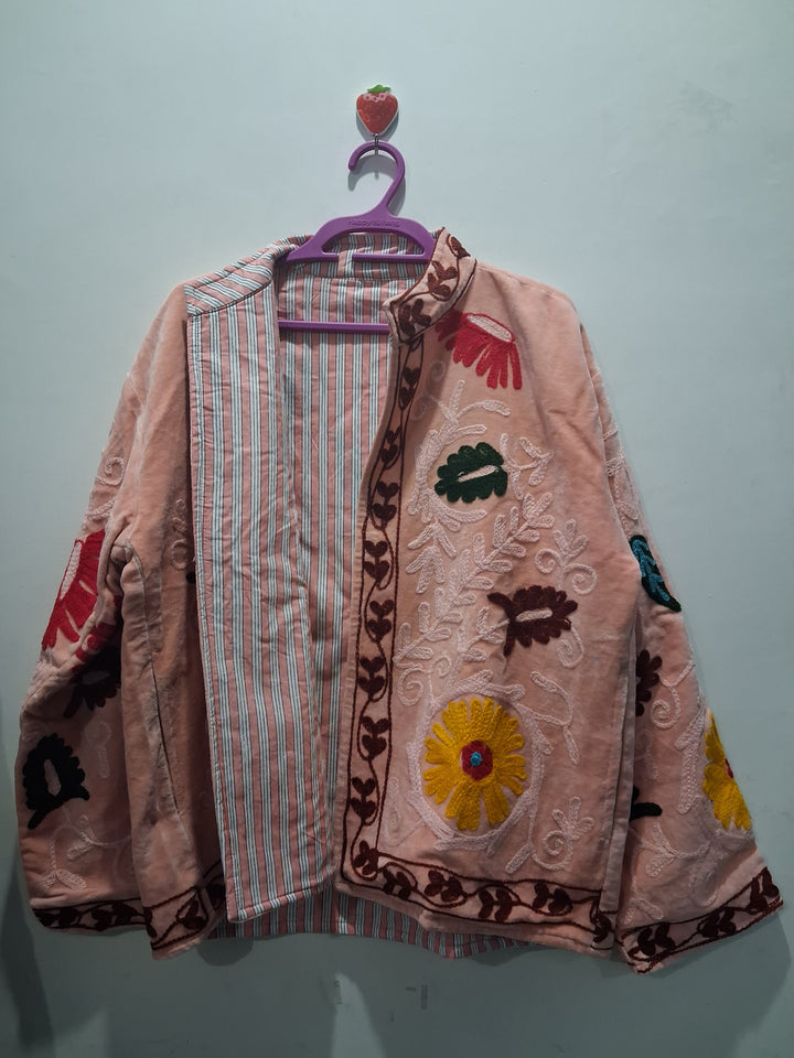 Vintage Style Dusty Pink Velvet Suzani Jacket
