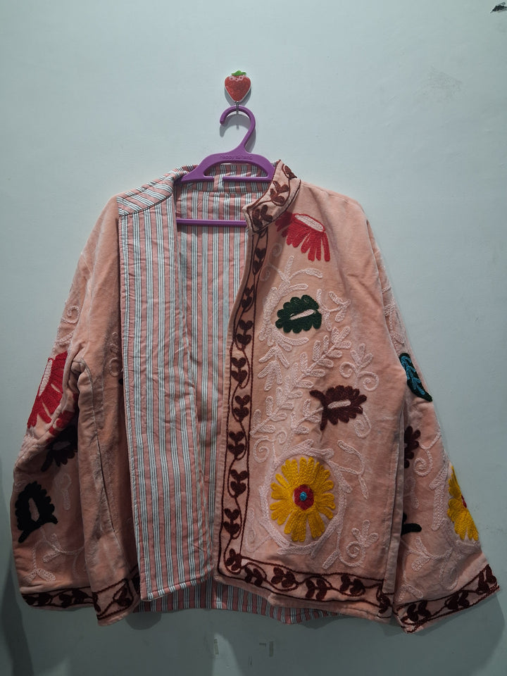 Vintage Style Dusty Pink Velvet Suzani Jacket
