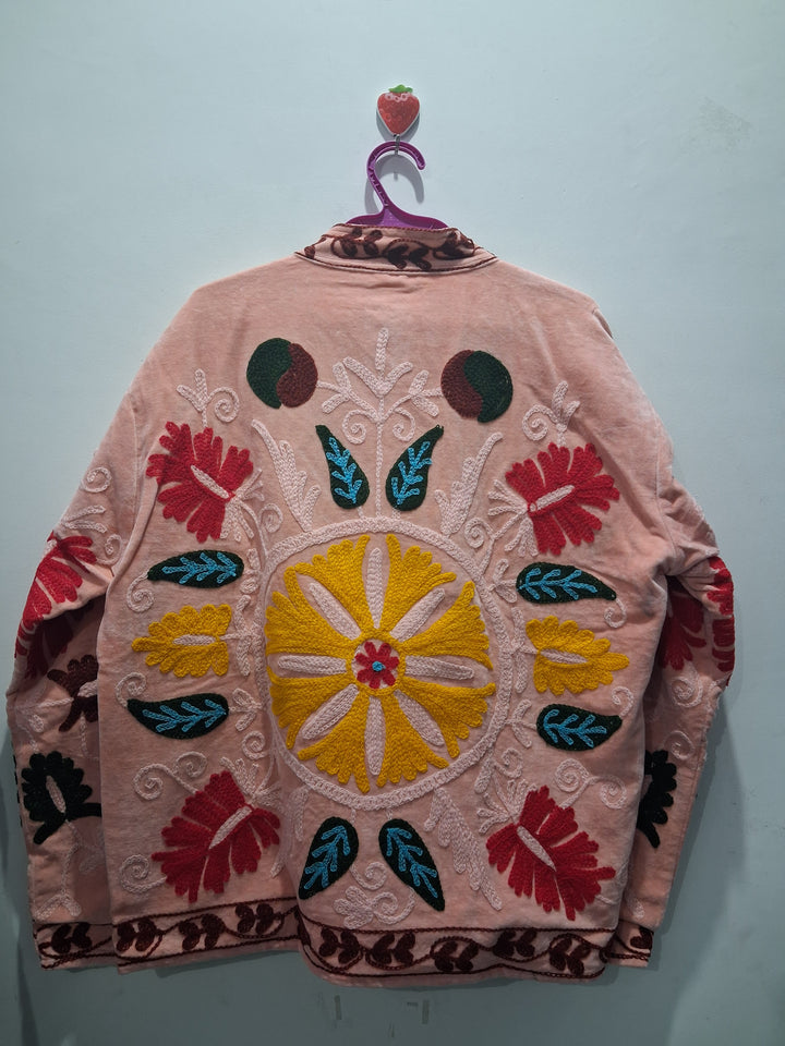 Vintage Style Dusty Pink Velvet Suzani Jacket