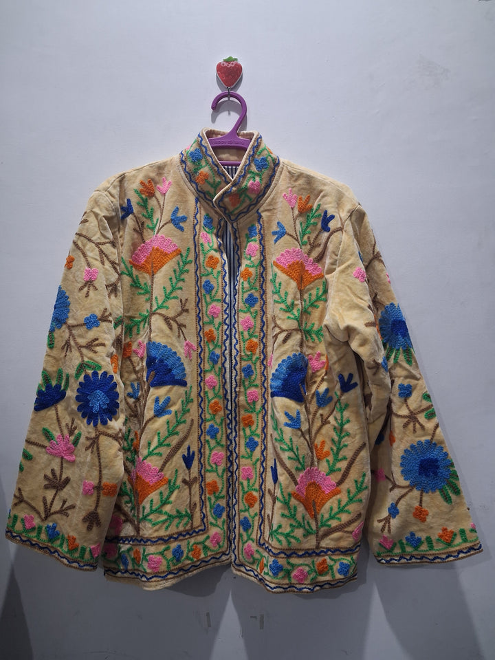 Handmade Cream Velvet Suzani Jacket