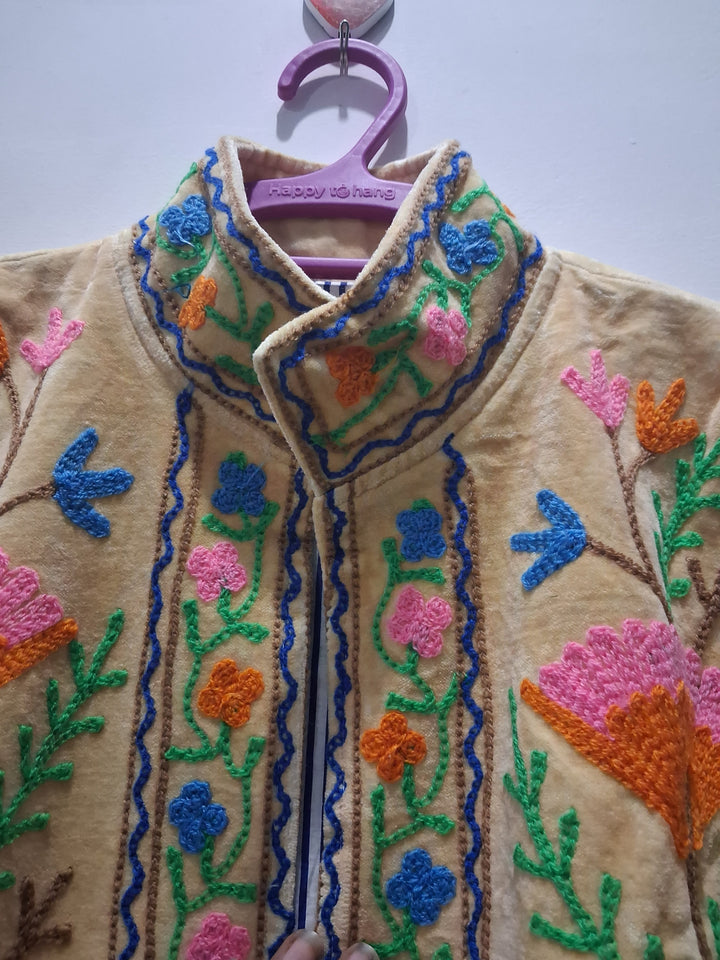 Handmade Cream Velvet Suzani Jacket
