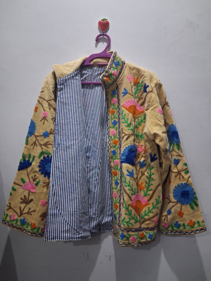 Handmade Cream Velvet Suzani Jacket