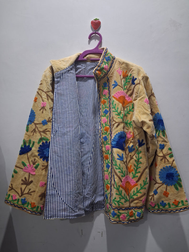 Handmade Cream Velvet Suzani Jacket