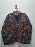 Vintage Style Slate Blue Velvet Suzani Jacket