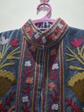 Vintage Style Slate Blue Velvet Suzani Jacket