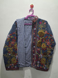 Vintage Style Slate Blue Velvet Suzani Jacket